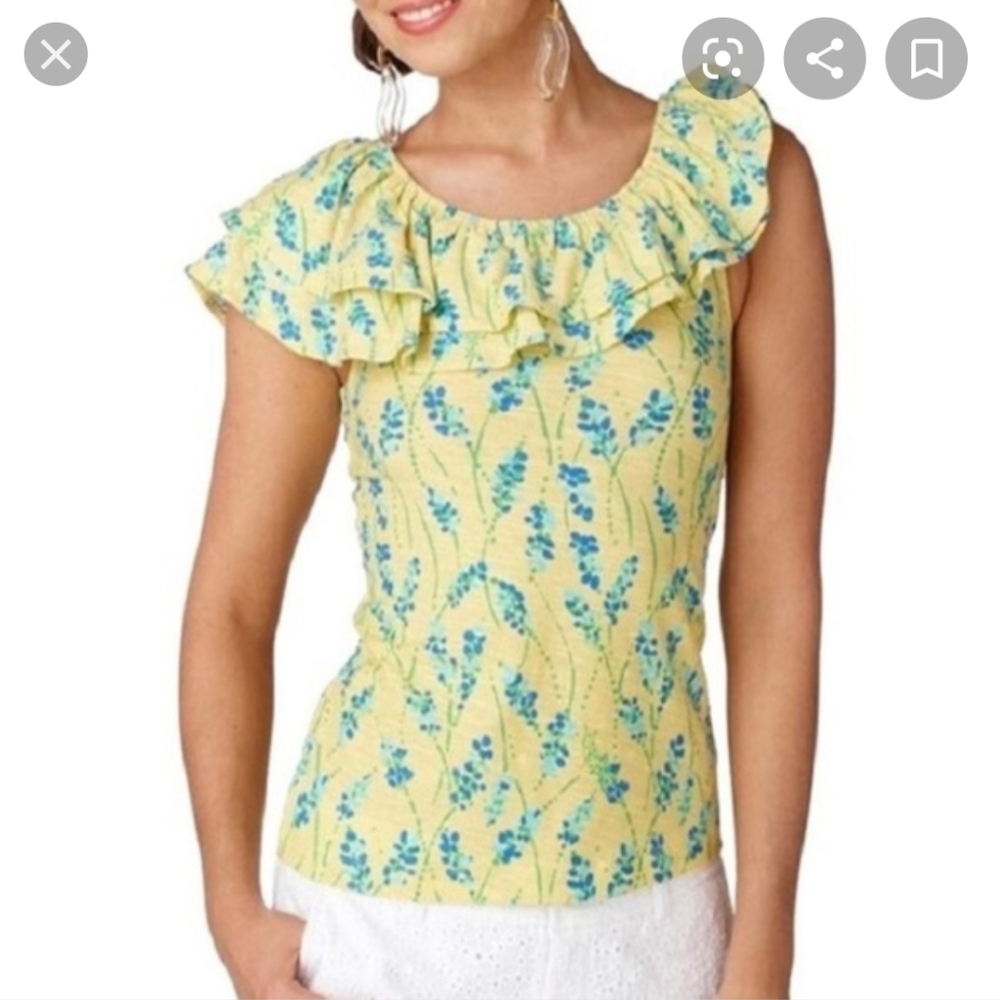 Lilly Pulitzer Wynne top ruffle  printed slub blouse cotton women size S